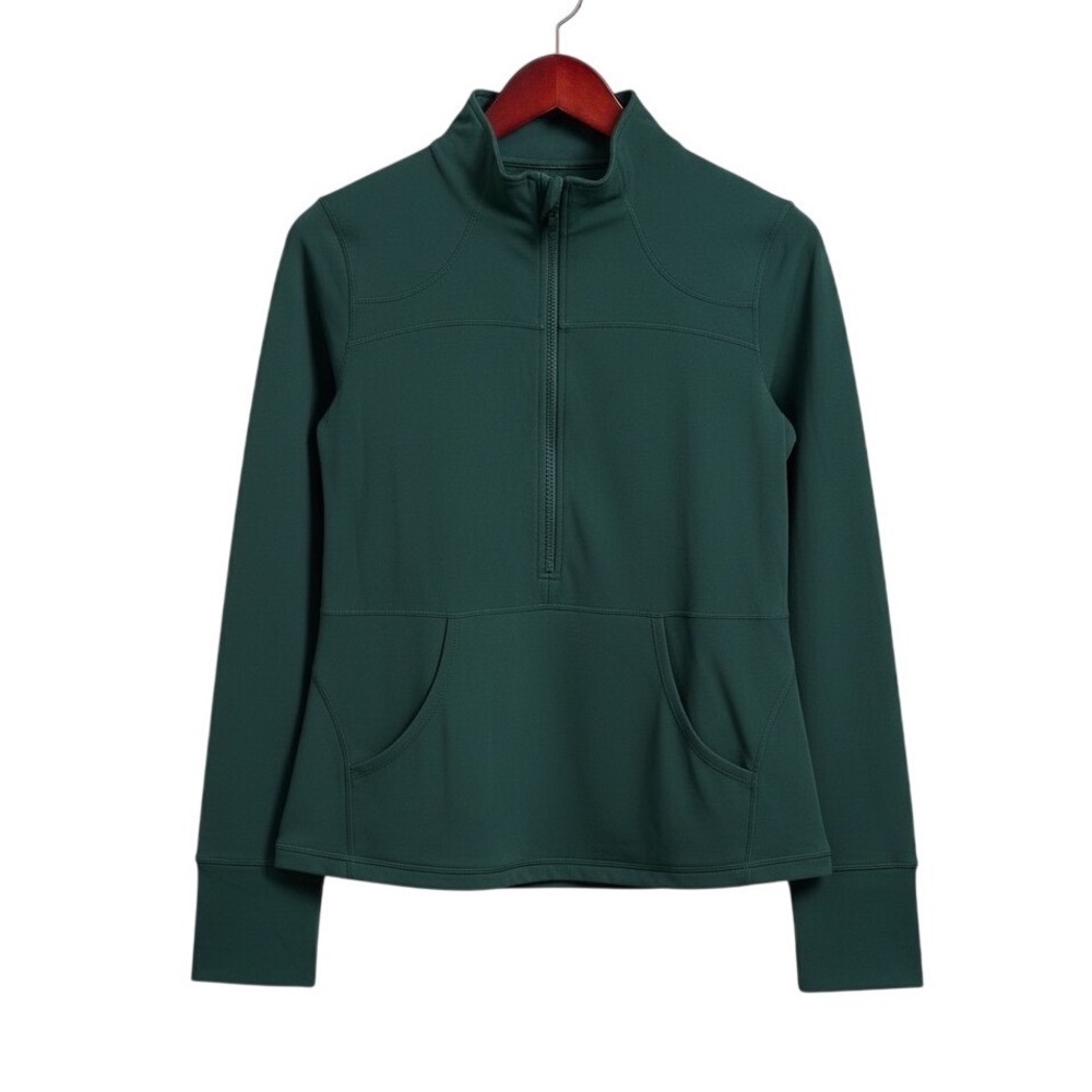 Zyia Active Half Zip Pullover Emerald Green Fitted Athleisure Thumbholes Sz XXXL